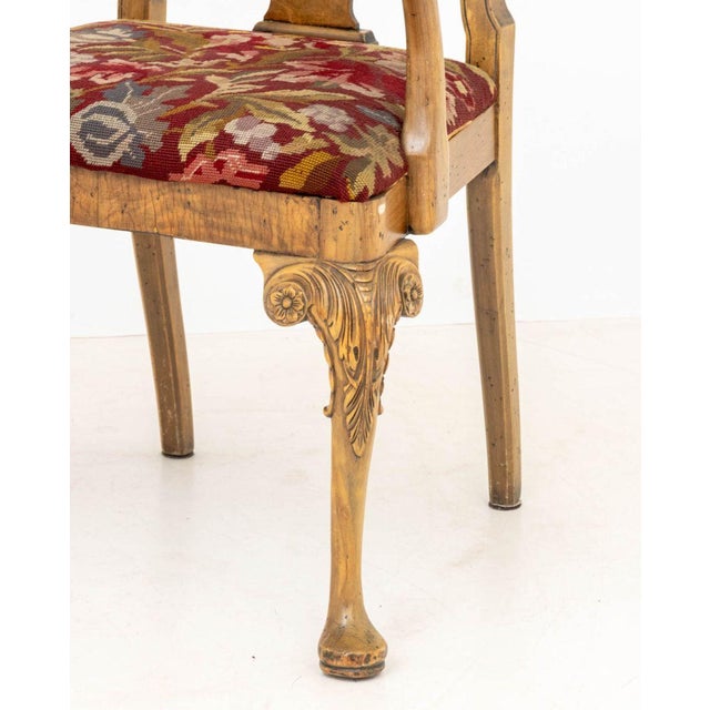 Brown William and Mary Style Needlepoint Upholstered Walnut Dining Chairs, 6 For Sale - Image 8 of 16
