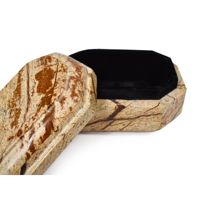 Vintage Modern Solid Stone Octagonal Oval Geometric Shape Trinket Jewelry Box For Sale - Image 6 of 9