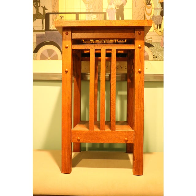 2000 - 2009 21st Century Frank Lloyd Wright Inspired Solid Wood Accent Table With Stained Glass Inset For Sale - Image 5 of 6