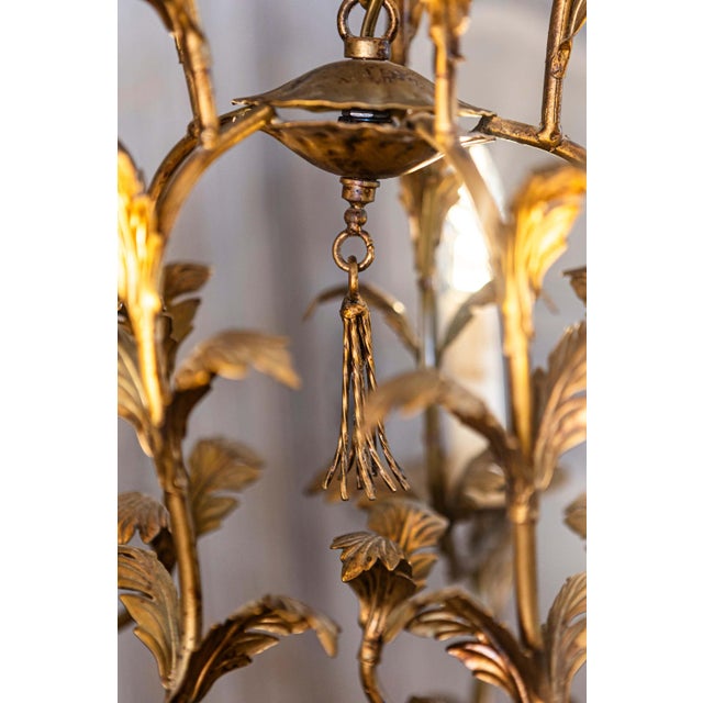 Mid 20th Century French Gilt Metal Maison Charles Inspired Five-Light Chandelier with Foliage For Sale - Image 9 of 11