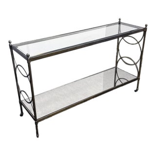 Hollywood Regency Metal + Glass Console Table, Vintage For Sale