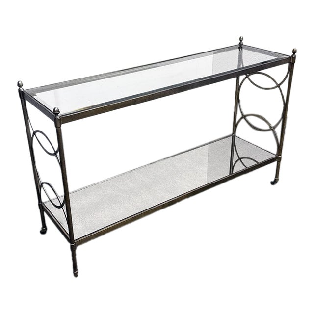 Hollywood Regency Metal + Glass Console Table, Vintage For Sale