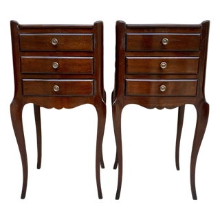 Early 20th Century Dark Oak Nightstands with Three Drawers, 1940s, Set of 2 For Sale