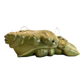 Inuit Stone Carving Merging Man and Walrus For Sale