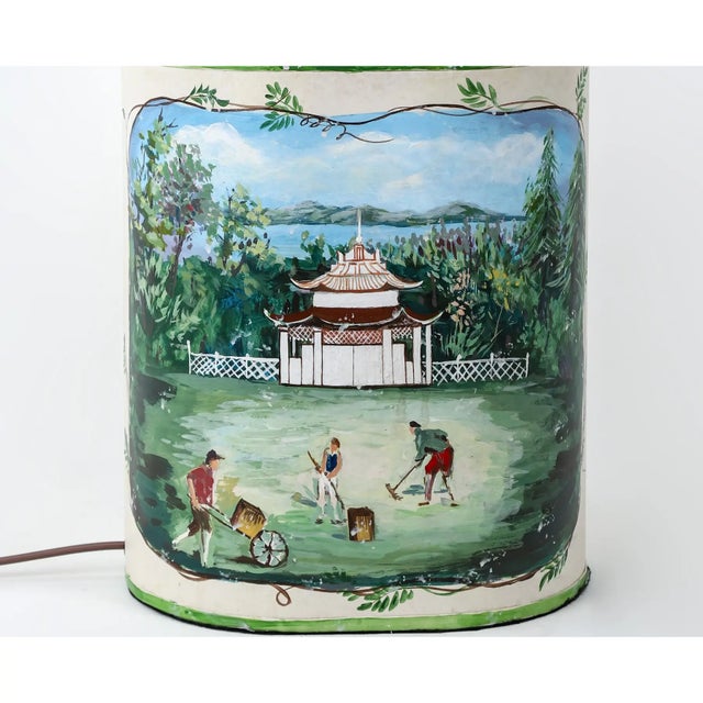 Mid-20th Century Chinese-Style Hand-Painted Ceramic Tea Canister Table Lamps - a Pair For Sale - Image 12 of 13