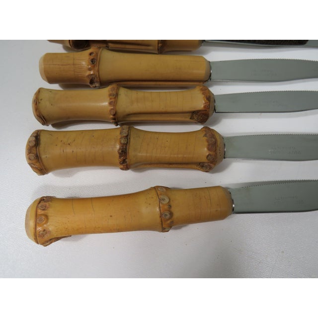 Mid-Century Modern Vintage Italian Cheese Cutlery in Bamboo and Stainless Steel, 1960s, Set of 6 For Sale - Image 3 of 6