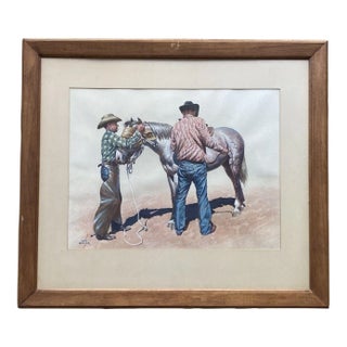 Vintage Daniel Cody Muller “Dan Muller” Original “Cowboy & Horse” Framed Watercolor Painting For Sale