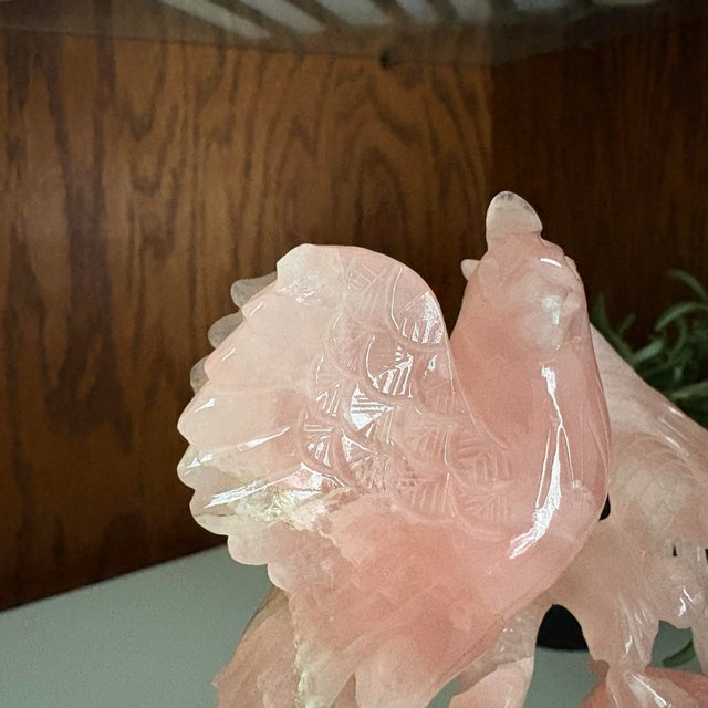 Rose Quartz Carved Phoenix Like Bird Family For Sale - Image 9 of 10