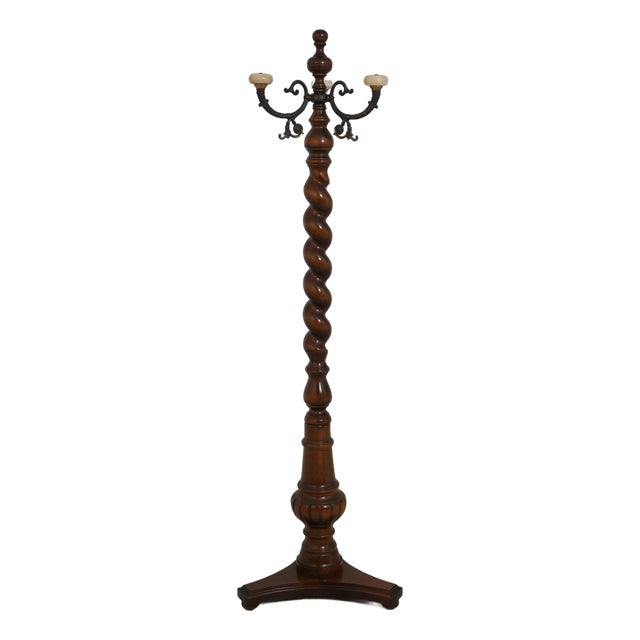 Victorian Style Barley Twist Brass & Marble Coat Rack For Sale