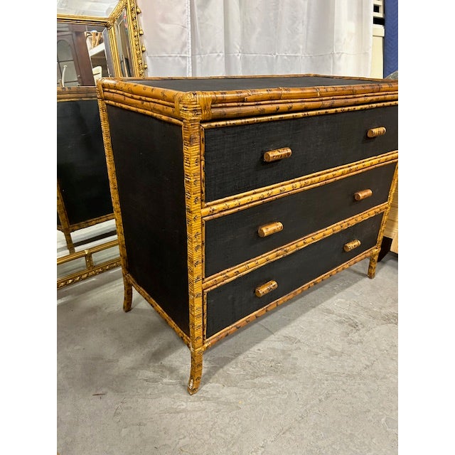 Chic vintage cane rattan burnt bamboo style grasscloth chest to add to your space. Great entrance piece. Cane wrapped...