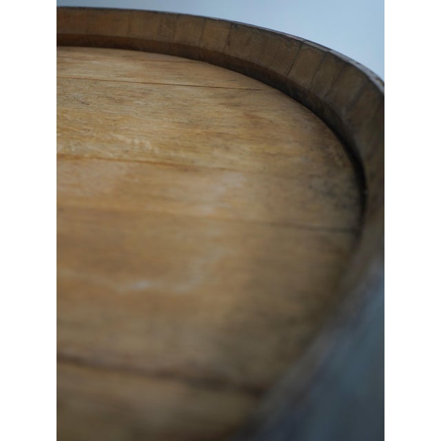 Vintage Oak Wine Barrel Table W. Glass Top For Sale - Image 10 of 13