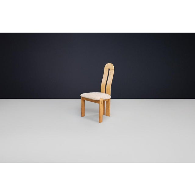 Modern Scandinavian High Back Oak Dining Chairs with Teddy Upholstery, 1970s, Set of 4 For Sale - Image 6 of 10