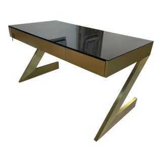 Vintage Mid 20th Century Modern Italian Black and Gold "Z" Shaped Writing Desk For Sale