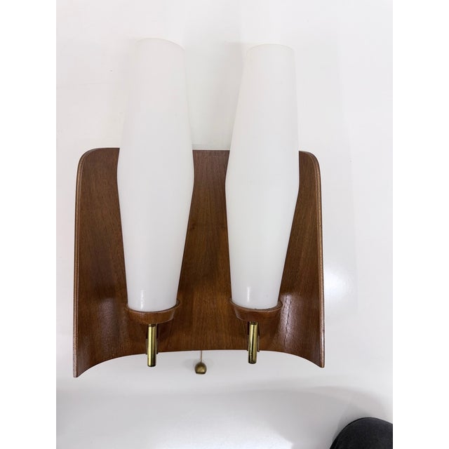 Danish Double Wall Lamp in Teak and Glass, 1960s For Sale - Image 9 of 9