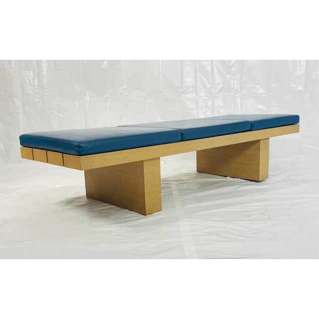 1980s Modernist Platform Bench With Blue Leather Cushions, Custom La Design For Sale In Los Angeles - Image 6 of 18
