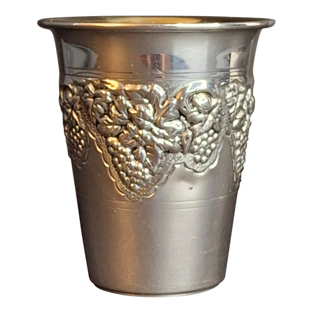Vintage Hazorfim Sterling Silver Kiddush Cup Grape Motif Gold Wash Interior 47g For Sale