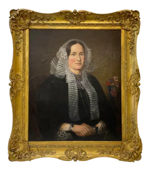 Mid 19th Century Woman in Black Dress and Lace Cap Original Oil Painting C.1840