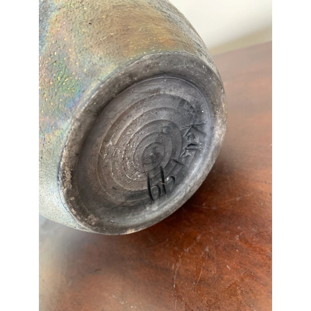 1990’s Vintage Studio Metallic Blue Glaze Ceramic Vase, Signed For Sale In San Diego - Image 6 of 7