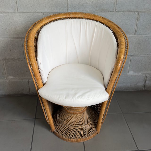 20th Century Modernist Wicker Rattan Wicker Tub Chair with Cushions For Sale - Image 6 of 13