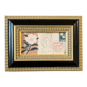 Contemporary Original Judy Henn Small Abstract Ink Drawing/Collage “First Day Earth Mother” Signed