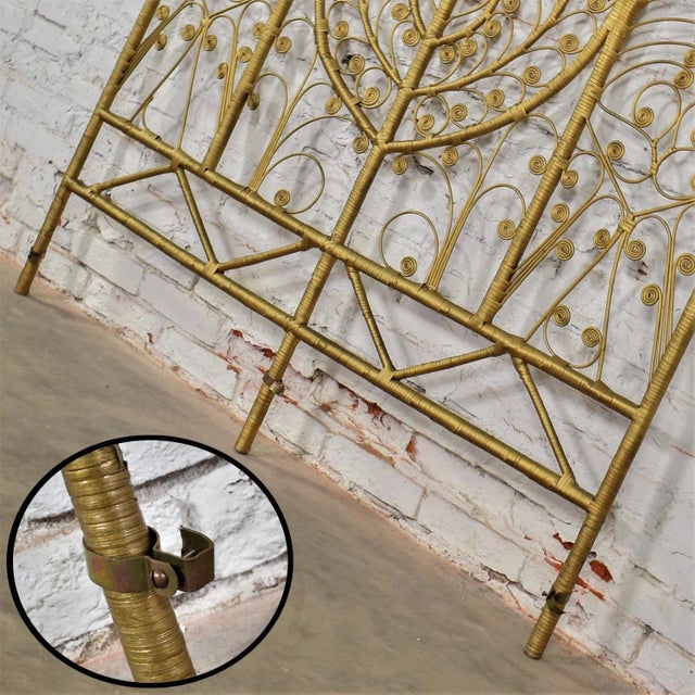1960-1970’s Hollywood Regency Bohemian Gold Painted Wicker Full Sized Headboard For Sale - Image 11 of 12