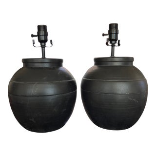 Black Metal Lamps - a Pair For Sale