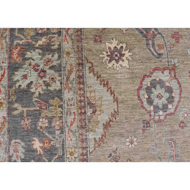Large All-Over Designed Tabriz With a Yellow-Taupe Background and Muted Colors For Sale - Image 10 of 12