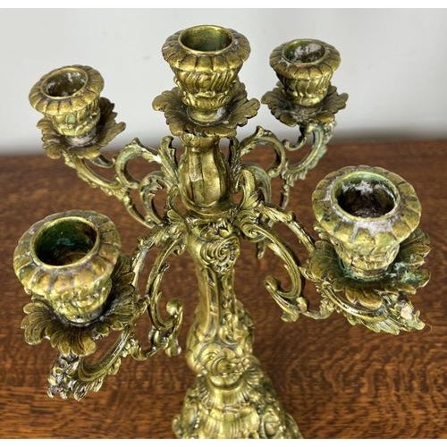 Gold Vintage French Style 5-Armed Table Candelabras, Set of 2 For Sale - Image 8 of 14