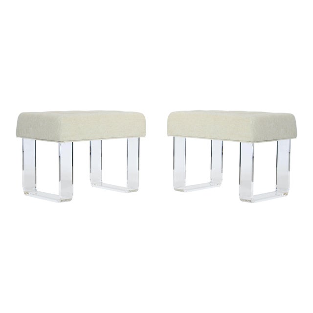 Acrylic Cream Chenille Tops Benches- a Pair For Sale