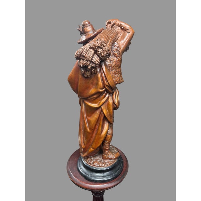 Mid 20th Century Victorian Style Figural Plaster 26” Statue Sculpture Wheat Harvester For Sale - Image 4 of 10