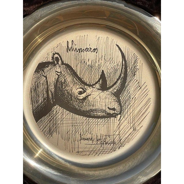 Silver Rhinoceros Plate by Bernard Buffet, 1977 For Sale - Image 3 of 11