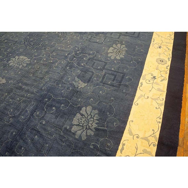 1920s Royal Blue Medallion Floral Antique Chinese Peking Rug 9' X 11'8" Handknotted Wool Carpet For Sale - Image 4 of 5