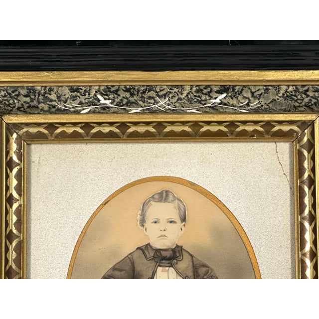 Victorian 19th Century Victorian Framed Pastel & Watercolor Portrait Painting of Young Boy For Sale - Image 3 of 10