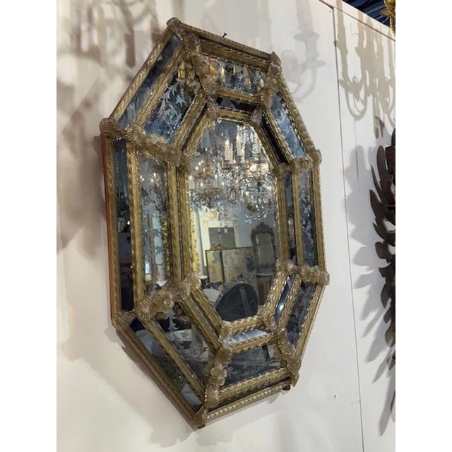 Traditional Italian Venetian Glass Octagonal Mirror For Sale - Image 3 of 5