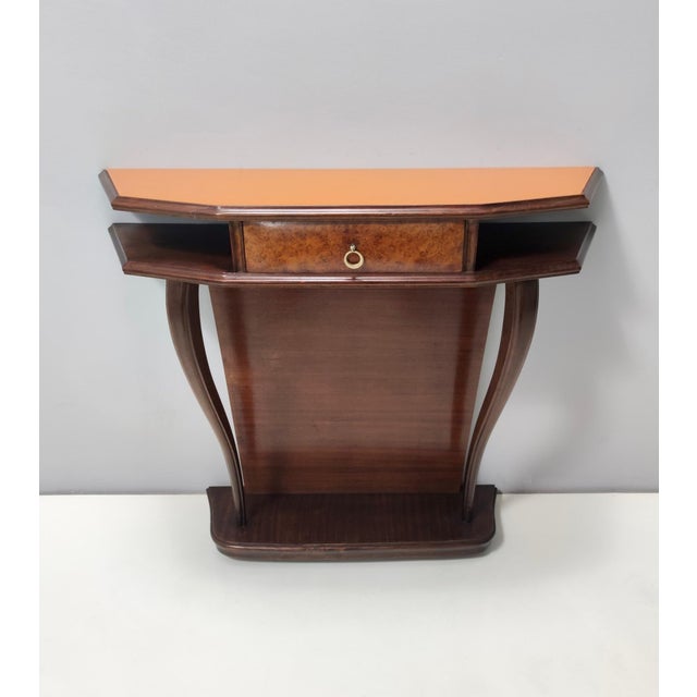 Wood Vintage Beech and Walnut Root Console Table with Orange Glass Top, 1950s For Sale - Image 7 of 15