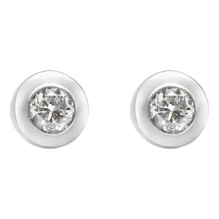 10K White Gold 1/5 Cttw Round Brilliant-Cut Near Colorless Diamond Bezel-Set Stud Earrings, A Pair For Sale