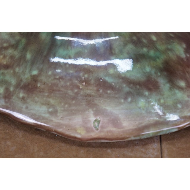 Green Antique English Majolica Porcelain Handled Fern Leaf Plate Platter 12" For Sale - Image 8 of 12