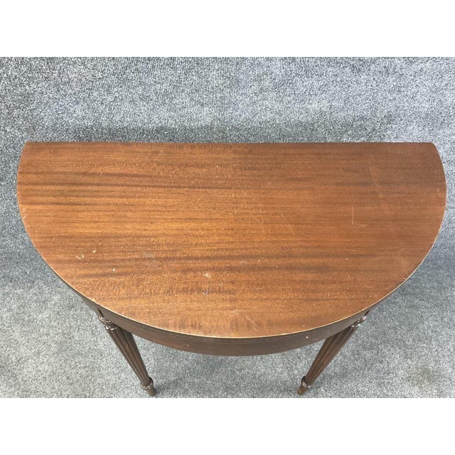 Traditional Antique Sheraton Demilune Console Table | Mahogany Inlaid Federal Entry Table For Sale - Image 3 of 5