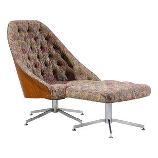 Milo Baughman for Thayer Coggin Mid Century Walnut and Chrome Tufted Lounge Chair and Ottoman For Sale