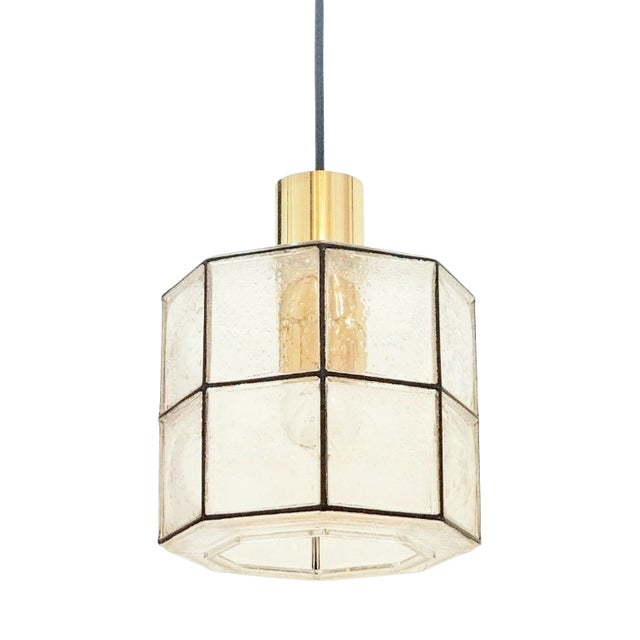Mid-Century Modern Pendant Light in Glass and Brass from Limburg, Germany, 1960s For Sale