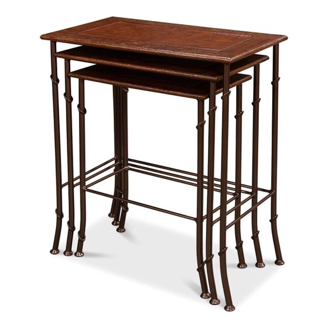 Modern Leather-Top Nesting Tables - Set of 3 For Sale - Image 4 of 10