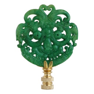 Grinning Dragon Carved Stone Lamp Finial on Brass Hardware For Sale