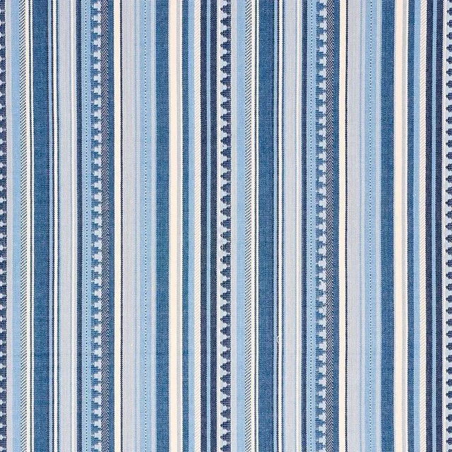 Sample - Schumacher Zuni Stripe Fabric in Blue For Sale