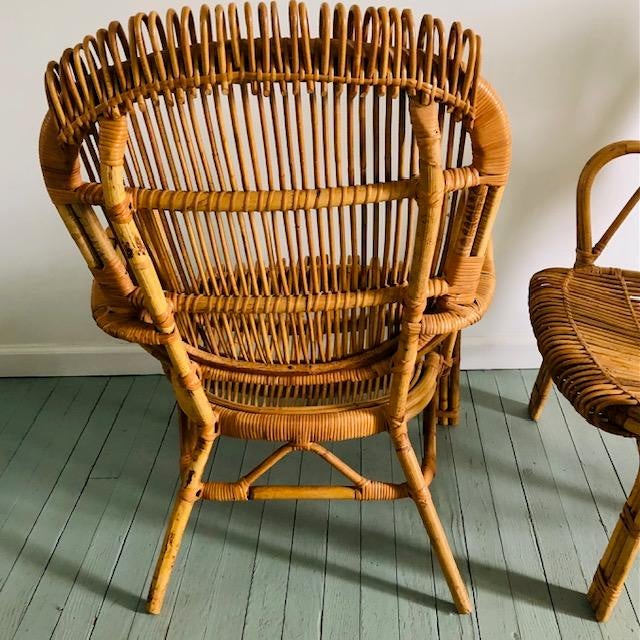 Pair of Rare Vintage Bamboo and Rattan Chairs For Sale - Image 4 of 8