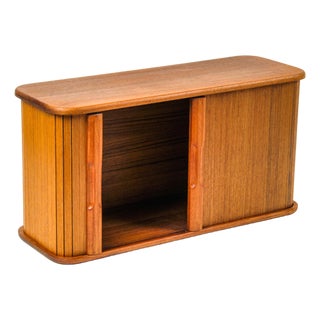 Vintage MCM Teak Wall Cabinet Kalmar Small Tambour Sliding Door Shelf Made in Thailand For Sale
