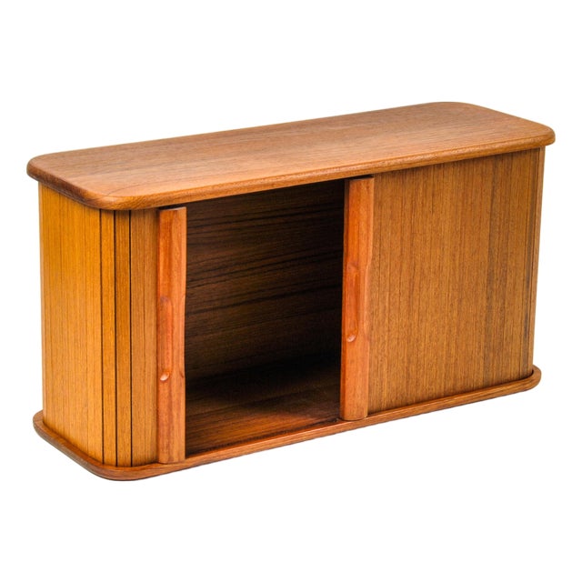 Vintage MCM Teak Wall Cabinet Kalmar Small Tambour Sliding Door Shelf Made in Thailand For Sale