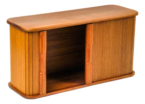 Vintage MCM Teak Wall Cabinet Kalmar Small Tambour Sliding Door Shelf Made in Thailand
