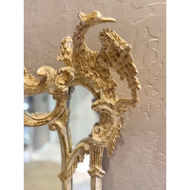 Chinese Early 20th Century Chinese Chippendale Carved Gilt Wood Mirror With Ho-Ho Birds For Sale - Image 3 of 11