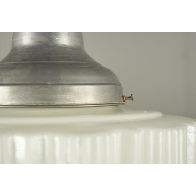 Metal 1930s Skyscraper Art Deco Milk Glass Pendant Light For Sale - Image 7 of 10