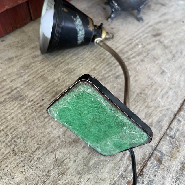 Black 1930s Chase Brass & Copper Co. Art Deco Desk Lamp Black Shade & Feather Base For Sale - Image 8 of 17